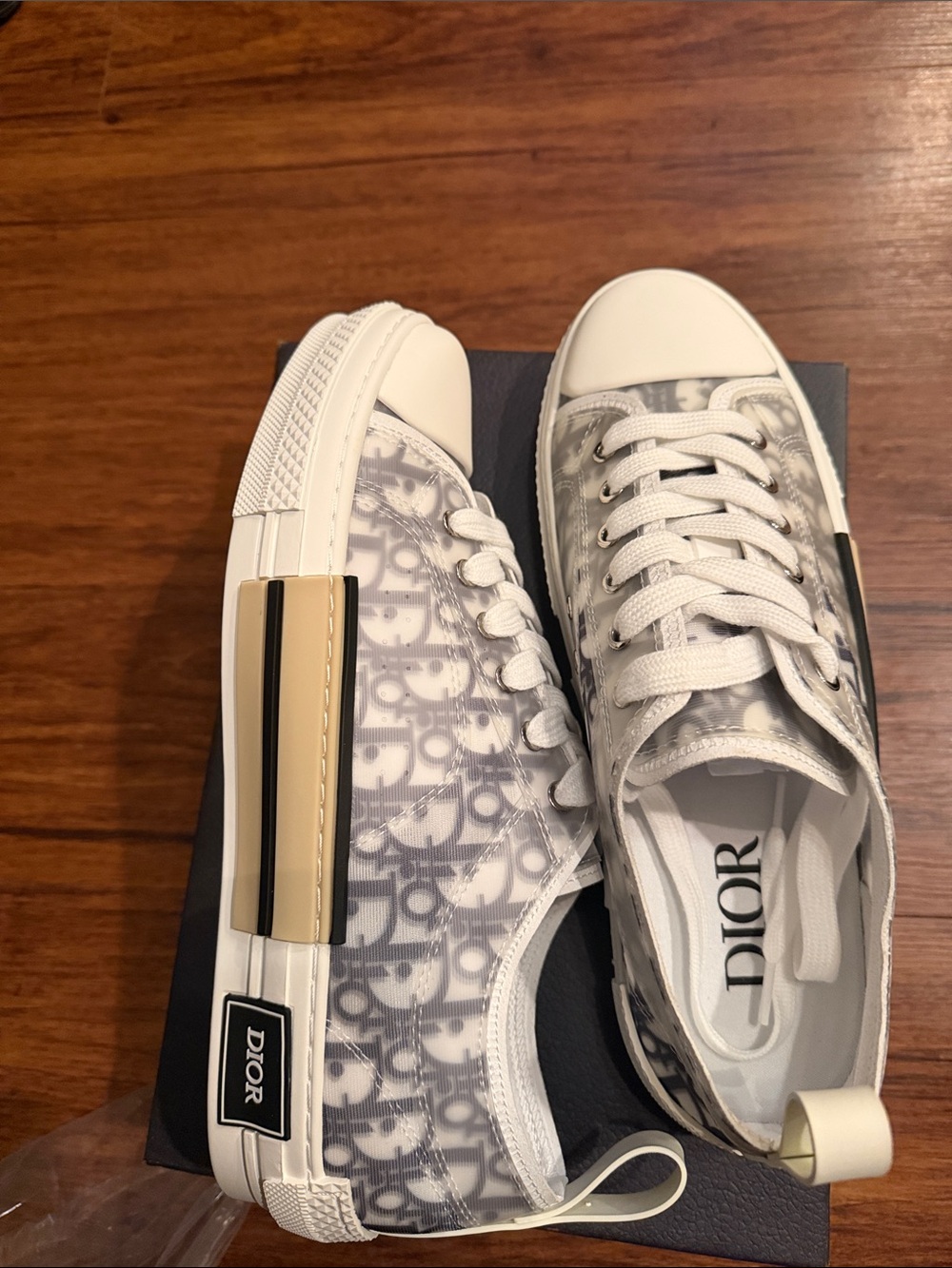 Dior White and Gray Low-Top Logo Sneakers